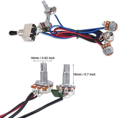 Prewired Wiring Harness Kit 500K Pots 3 Way 2V2T Control Knobs Wiring Harness Kit for Electirc Guitar Bass image 3