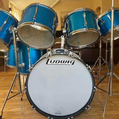 Ludwig 10 piece Mach Lug 1976 Blue Satin Drum Set image 1