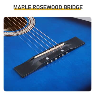 Cxxss 38-inch Round Acoustic Guitar with Picks, Strings, Capo, Case - Blue image 7