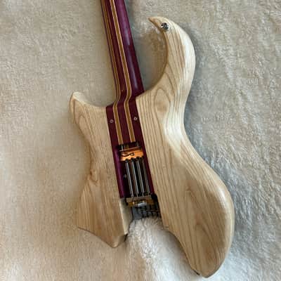 96 art Multiscale Headless 7 string Solidbody Guitar with Sophia Tremolo, Buckeye Burl, Ash, Purpleheart image 12