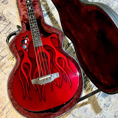 Ovation Nikki Sixx NSB778 Signature Elite 4 String Acoustic Bass Guitar 2009 - Red Flame Top image 2