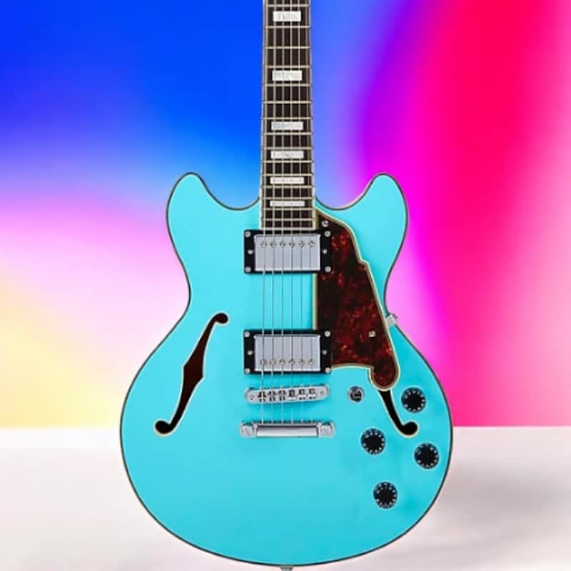 D'Angelico Premier Mini DC Semi-Hollow Electric Guitar Sky Blue image 1