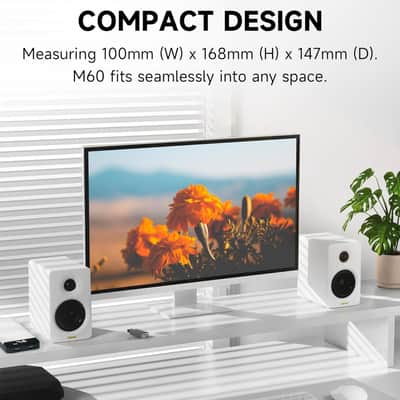 Edifier Bookshelf Speakers, 66W RMS Desktop Speakers, Hi-Res Audio & Hi-Res Wireless Audio Computer Speakers, Bluetooth V5.3 Speakers with USB-C AUX Input and Stands – White image 2