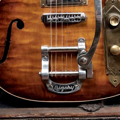 Postal Midnight Special Flamed Maple Tiger-burst-Duncan Pearly Gates pickups Bigsby Carved Scroll Headstock image 6