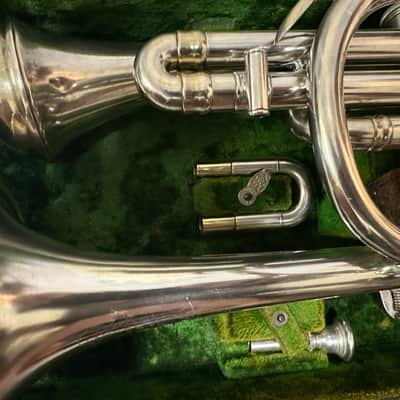Circa 1920 Brua C. Keefer Silver-Plated Bb/A Rotary-Change Cornet with Case & Slides image 5