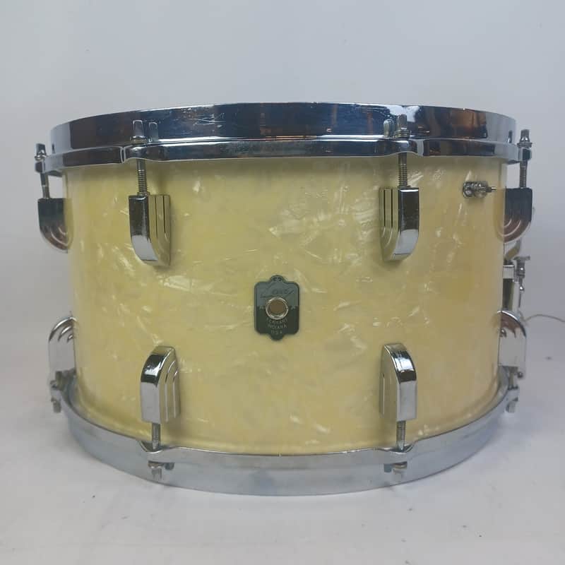 Leedy 8x14"June48 WMP 3Ply Maple/Chrome-Brass Broadway Snare Drum White Marine P image 1