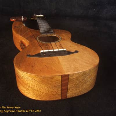 Handcrafted Harp Style 5 String Soprano Ukulele, Bruce Wei ,Solid Acacia, Mango HU13-2003 image 8