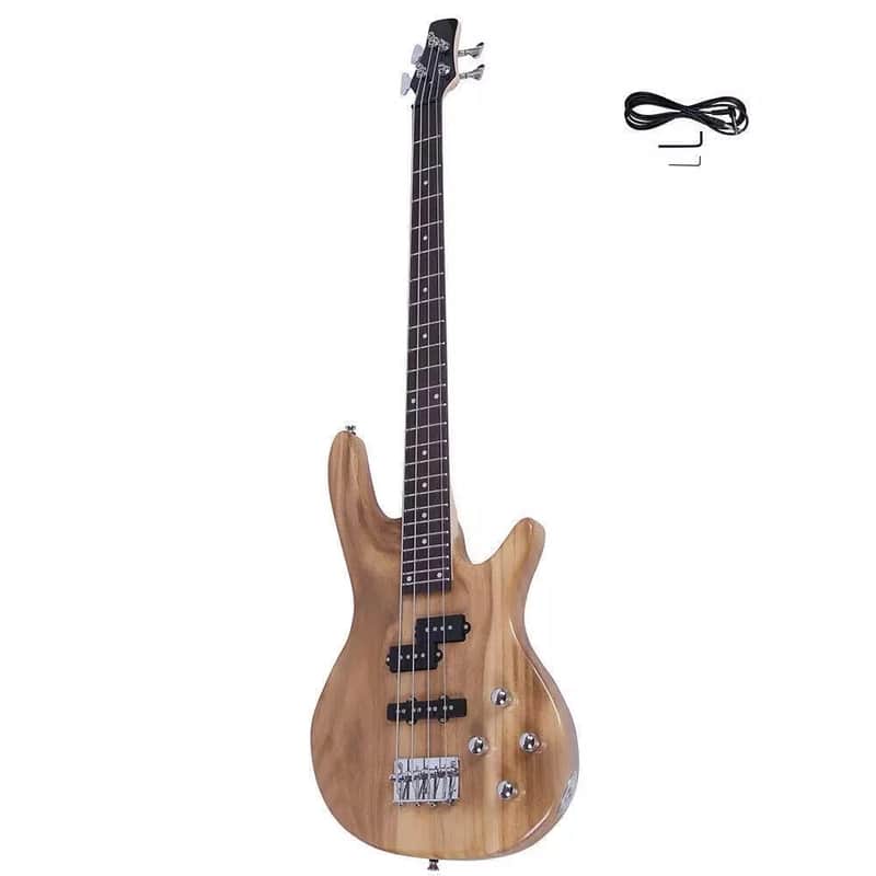 Bass Guitar Natural Wood 4 Strings Electric With Bag Wrench Tool image 1