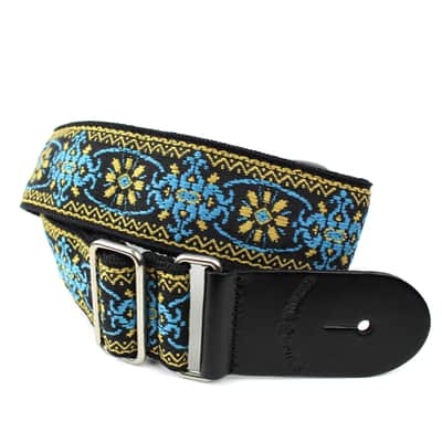 Walker And Williams H-01-MET Vintage Series Blue And Gold Mandala Woven Guitar Strap image 2
