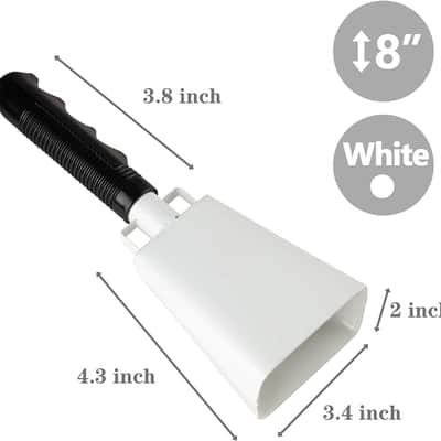 Cowbells 2pcs,Steel Cow Bell 8 inch with Handle,Cheering Hand Bell for Sports Events,Football Games,Party,Farm,Hand Chimes Percussion Musical Instruments. (8 inch, White) image 2