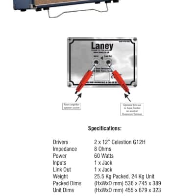 Laney LT212 LIONHEART 212 STRAIGHT Guitar Cabinet Loaded With 2 Celestion G12H Speakers + Slip Cover image 6