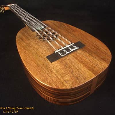 Handmade 8 String Tenor Ukulele, Solid Mango, Zebra wood Pineapple, Abalone Inlay, Soft-bag, Bruce Wei UAW17-2119-1 image 2