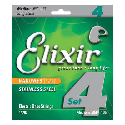 Elixir 14702 Nanoweb Stainless Steel Long Scale Bass Strings - Medium (50-105)