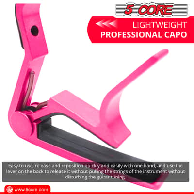 5 Core 6-String Guitar Capo Pink 2 Pack Guitar Accessory for Acoustic, Bass & Electric Guitars image 11