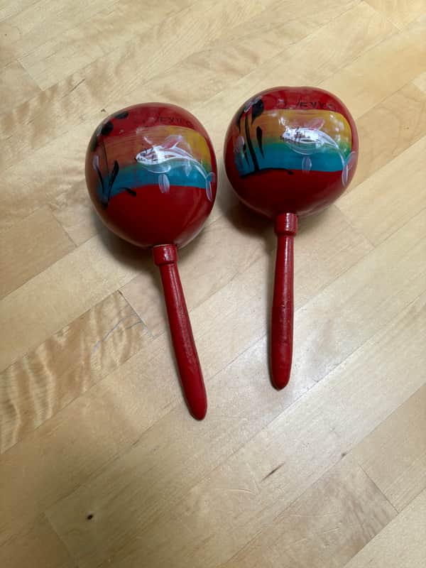 Pair of vintage, handmade, wooden Maracas 8” shakers image 1
