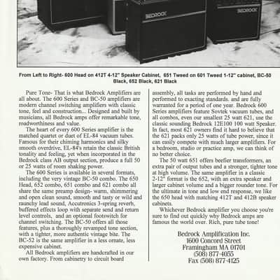 Bedrock Tube Guitar Amplifiers, cut-sheet, 90's image 2