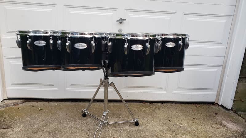 Pearl Championship Marching Tenor Drums - Quint,w/stand, case, and carrier,   Midnight Black image 1