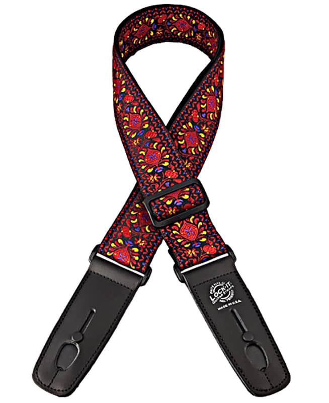Lock-It Straps Retro Vintage Series 2" Jacquard Guitar Strap w Leather Locking Ends Moroccan Twist image 1