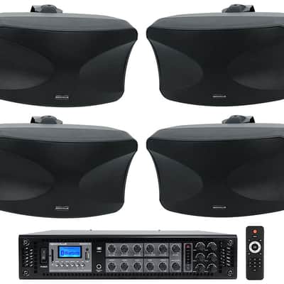 (8) Rockville WET-44 PRO Dual 4" 4-Way Swivel 70V Commercial Speakers in Black+Amp image 1