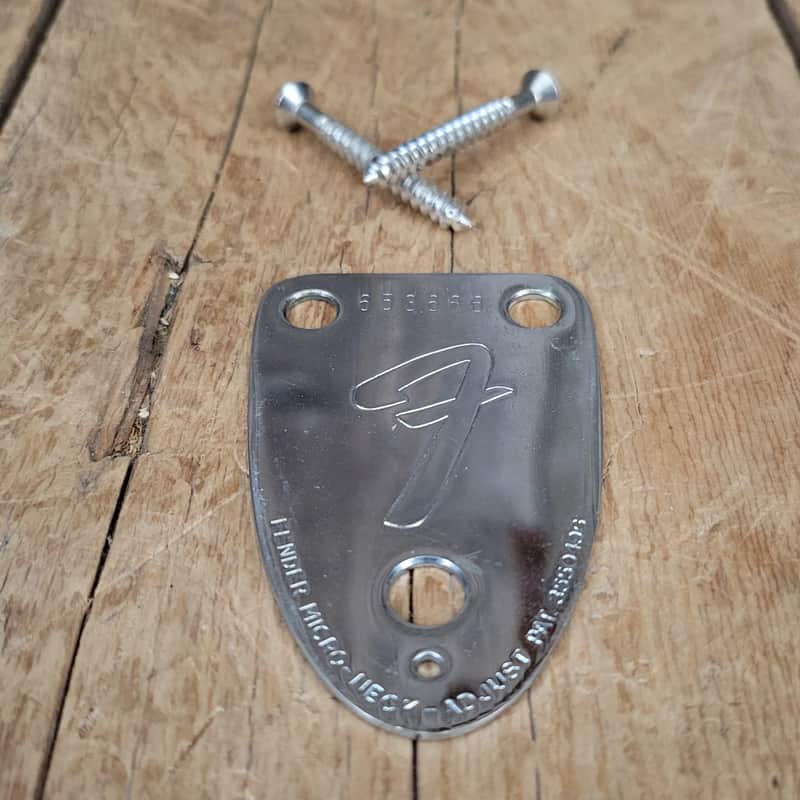 Fender Neck plate 3 bolt with (2) screws 1975 Stratocaster Telecaster Jazzmaster - Chrome image 1