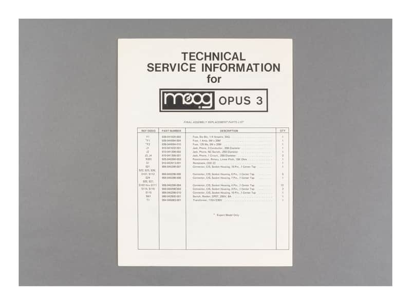 Moog Opus 3 Technical Service Information Guide