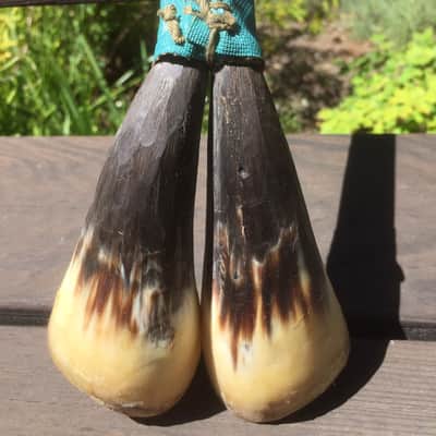 No Name Zumare Albanian Double Folk Clarinet With Cow Horn Double Bells 1970's - 80's - Natural Bamboo, Reed, Cow / Bull Horns and Vinyl Binding image 3