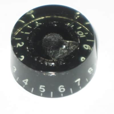 ONE (1 individual knob) unknown brand used (INNER Upper Center area has INTERNAL cracks) Black Speed Knob (numbers 0 to 11) black hard plastic with off white numbers & white dashes -- Funny & Rare, for 24 spline shaft image 7