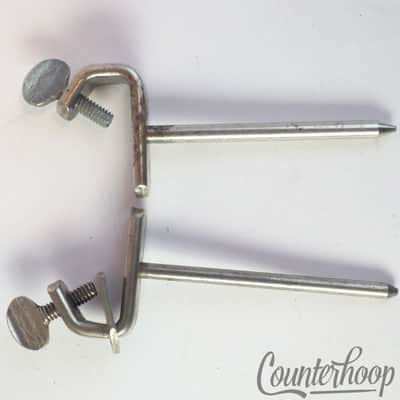 Ludwig Bass Drum Spurs Nickel Spikes Clamp-On Mounts Vintage 30s Legs 2x Set USA image 2
