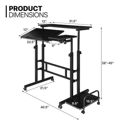 Rolling Adjustable Laptop Desk – Mobile Sit-Stand Workstation with CPU Stand image 2