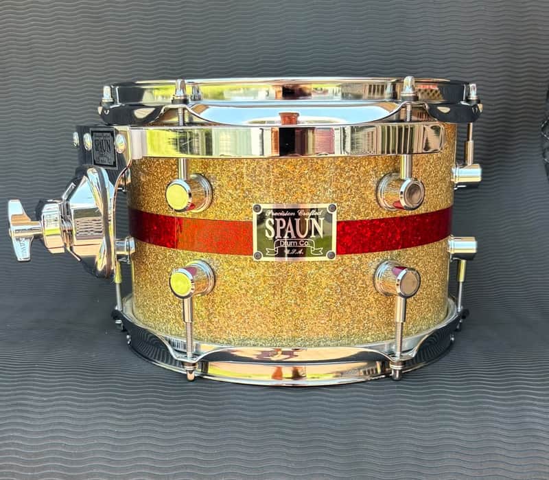 SPAUN Custom 4-Piece Drums -Silver Glass w-Red Stripe image 1