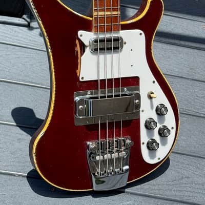 Rickenbacker 4001 Bass 1971 - ultra rare Burgundyglo & Checkerboard Bound & she had a few good gigs ! image 3