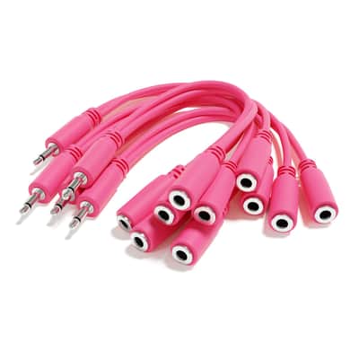 ExcelValley [Pink] 5-Pack - Mono Splitter Y Patch Cables - TS 3.5mm 1/8" Eurorack Synth Synthesizer image 1