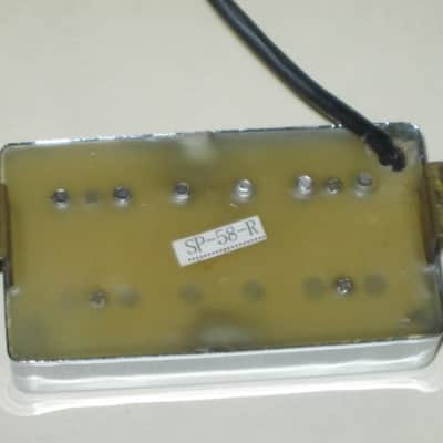 used 2004 Ibanez Super 58 Bridge HB pickup, Chrome, Indonesia, Ceramic (7.82k) SP-58-R, the R stands for rear which is bridge (but can go in Neck position, Ibanez pickup modeled after PAF) 4 conductor +springs/screws, SP-58 image 22