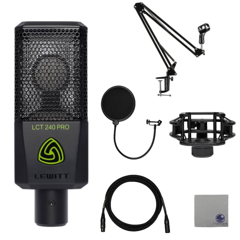 Lewitt LCT-240 Pro Cardioid Condenser Microphone with Lewitt LCT-40-SH Microphone Shock Mount, Gator Microphone Pop Filter, Professional Grade XLR Cable, StreamEye BOOMARM1 and Polishing Cloth image 1