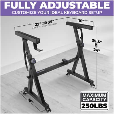 Liquid Stands Z-Style Adjustable Height Piano Keyboard Stand with Straps, Headphone Holder & Wheels - Fits 54-88 Key Electric Pianos (Black) image 2