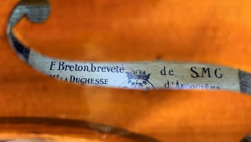 A Fine French Violin By F. Breton Brevete 4/4 F. Breton Brevete
