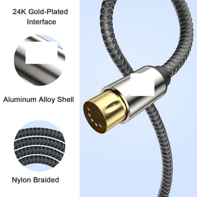 Premium 5-Pin MIDI Cable (2 PCS, 5Ft/1.5M) - Nylon Braided Durable MIDI to MIDI Cord for Keyboard, Synthesizer, Guitar Pedal, Sampler, Audio Interface, Mixer - Gold-Plated Connectors image 3