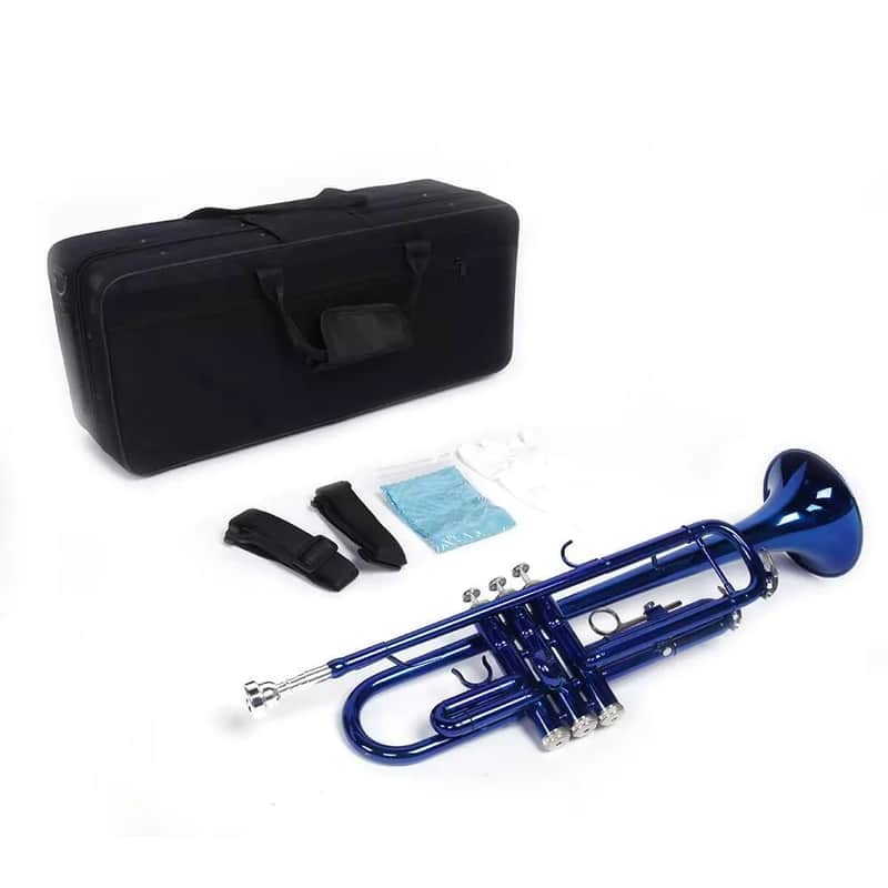 Brass Bb Trumpet for Students & School Bands – 3 Keys + Carrying Case (Blue) image 1