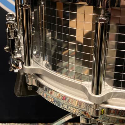 Eric Singer's KISS, David Frangioni Collection, Pearl 14x6.5" "Mirror Ball" Free Floater Snare Drum, Signed by all members of KISS! image 8