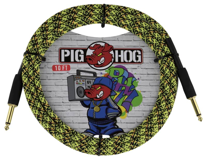 Mint Pig Hog PCH10GYW Instrument Cable, Yellow Graffiti