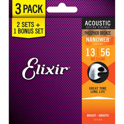 Elixir Limited Edition 3-Pack 16102 Phosphor Bronze NANOWEB Acoustic Guitar Strings Medium 13-56 image 5