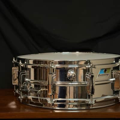 Ludwig No. 400 Supraphonic 5x14" 10-Lug Aluminum Snare Drum with Pointed Blue/Olive Badge 1969 - 1979 - Chrome-Plated image 10