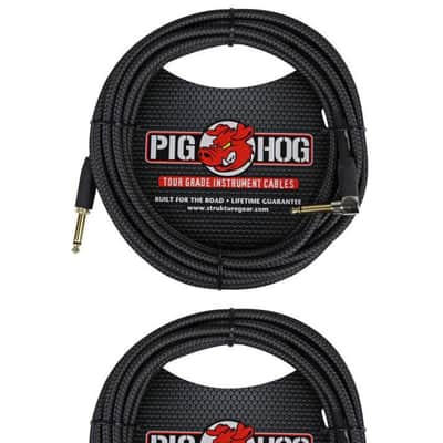 Pig Hog PCH20BKR Black Woven ¼” TO ¼” Right Angle Instrument Cable, 20ft image 3