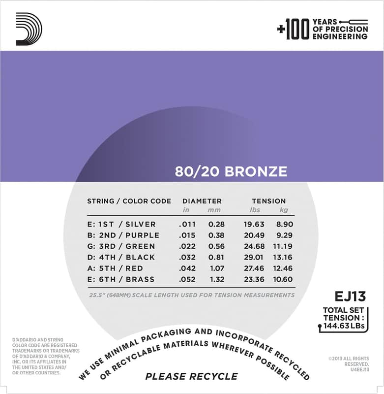 D'Addario EJ13 80/20 Bronze Acoustic Guitar Strings, Custom Light Gauge Standard image 2