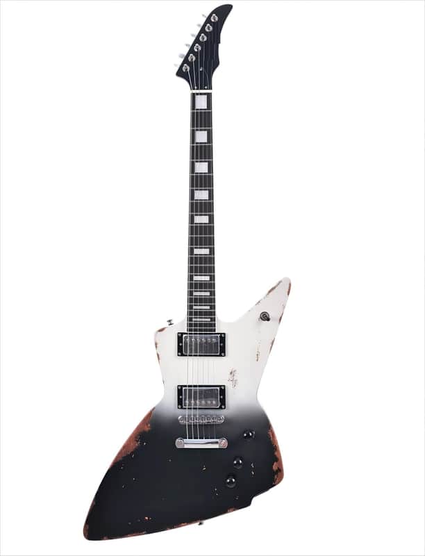 Electric Guitar-6-String Heavy Metal Guitar with Bone Nut, Professional Electric Guitar for Adults(Black&White) image 1