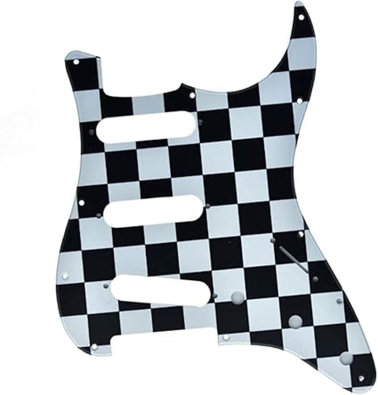11 Hole ST/Strat Style SSS Pick Guard for 3 Single Coil Pickups with Screws Black/White Grid image 1