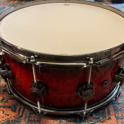 DW Collector’s Series Exotic 6.5 x 14 Snare Drum - Red to Candy Black Burst over Mapa Burl w/Black Nickel Hardware image 10
