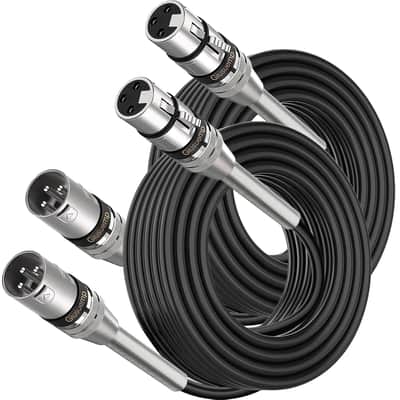 XLR Cable 25 ft 2 Pack, Premium XLR Microphone Cable, 3-Pin Balanced Shielded XLR Male to Female Mic Speaker Cord, Metal Spring SR, Black image 1