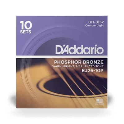 D'Addario EJ26-10P Phosphor Bronze Acoustic Guitar Strings, Custom Light, 11-52, 10 Sets image 2
