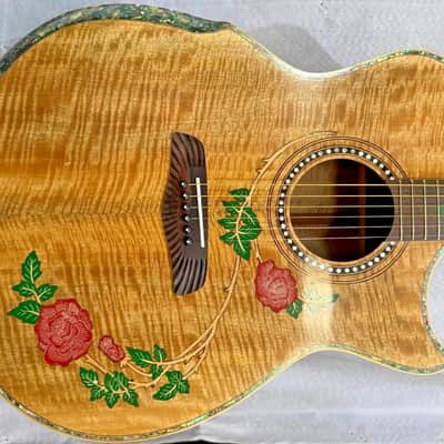 Blueberry Handmade Jumbo Size Acoustic Guitar Floral Motif - Mango Wood Body and Top image 15